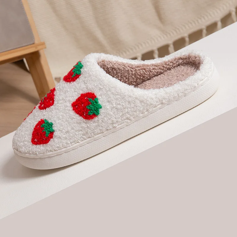 Winter Indoor Warm Slippers For Women Men Plush Non-slip Floor Slides Couple Fluffy Soft Flip Flops Adults Lovely Rainbow Shoes 6