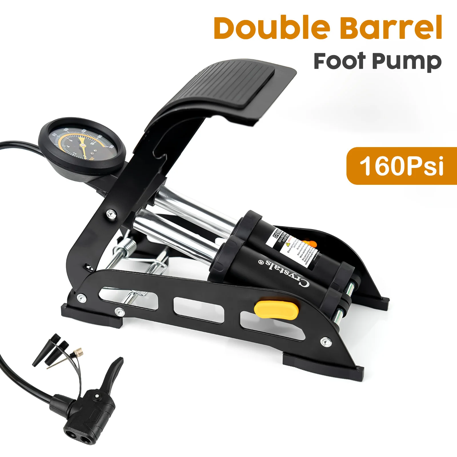 Double Barrel Foot Pump - Double Cylinder Bike Pump, Portable Bicycle Tire Pump with Pressure Gauge, Road Bike Floor Air