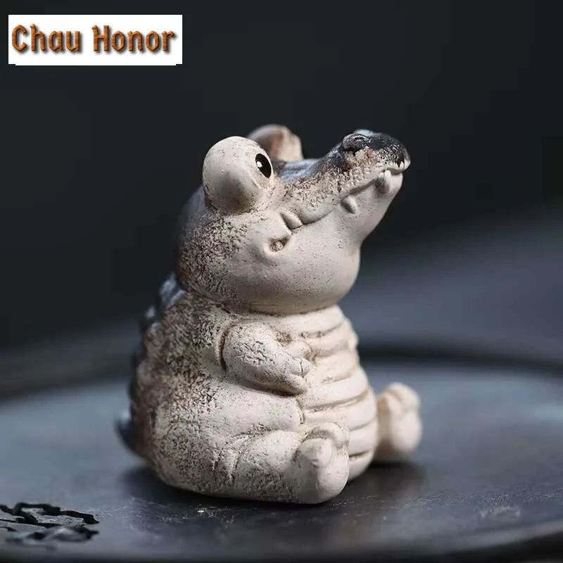 Yixing Handmade Purple Clay Tea Pet Cartoon Crocodile Art Statue Ornaments Sculpture Tea Figurine Crafts Home Tea Set Decoration