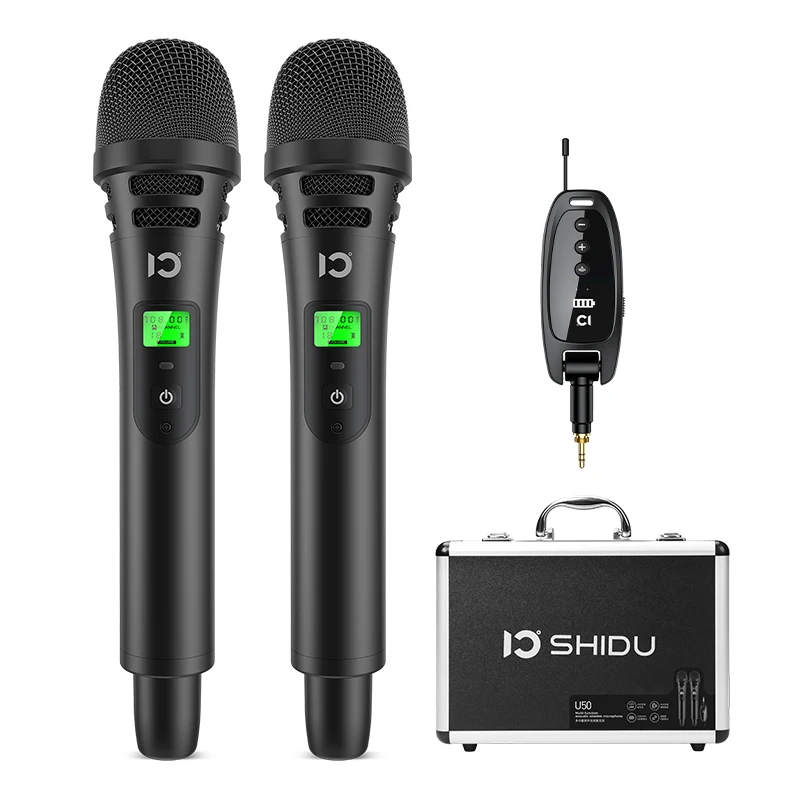

SHIDU U50 double wireless UHF Wireless handheld Microphone with rechargeable receiver Apply To Any MIC Input Audio Device