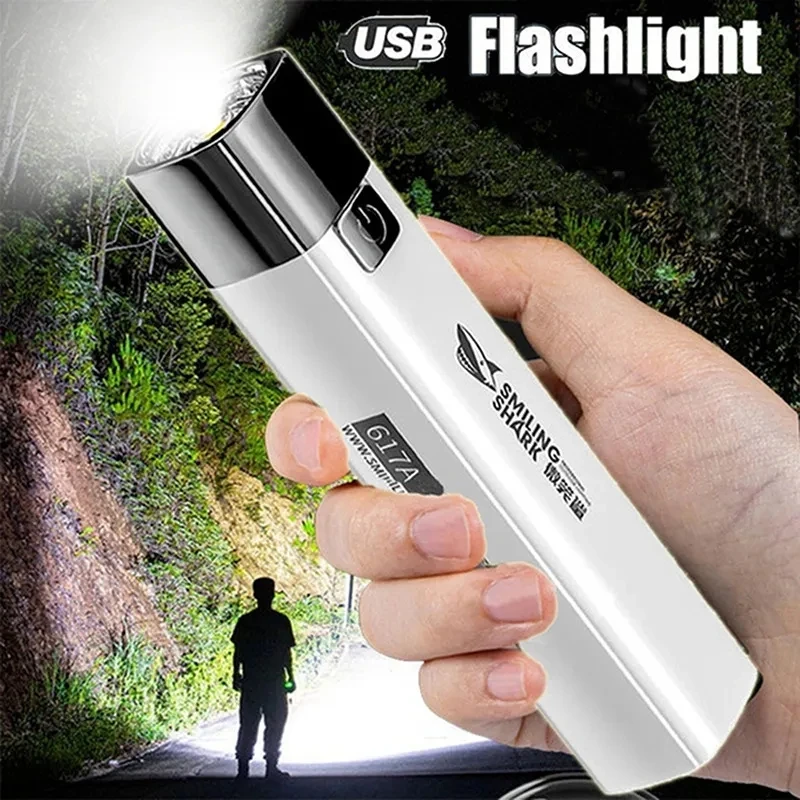 

USB Mini Flashlight Portable Super Bright Small LED Torch Long-Range Outdoor High Light Flashlight Emergency Power Bank 1200mah