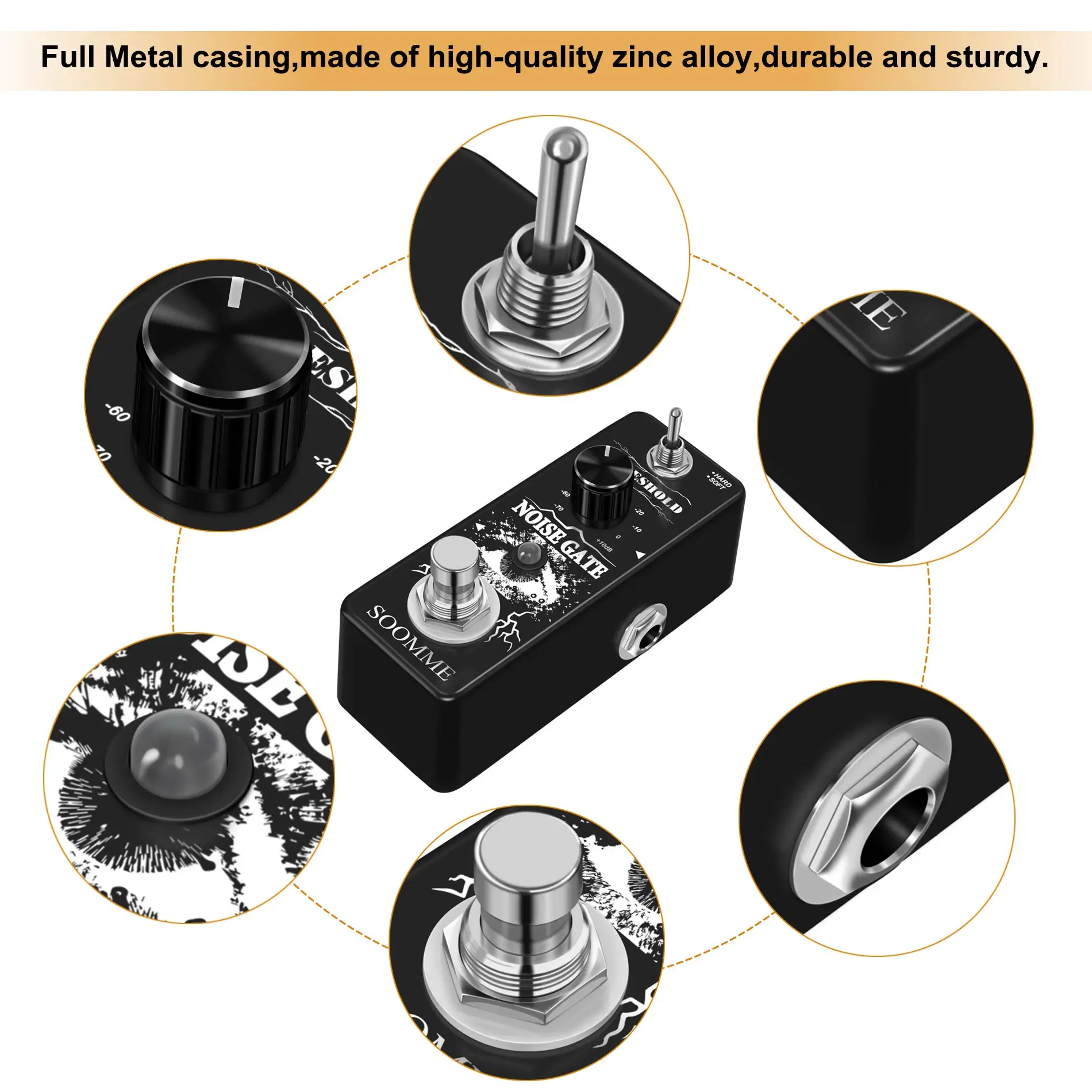 SOOMME HT-01 Noise Killer Pedal Noise Gate Suppressor Effect Pedal 2 Modes True Bypass for Electric Guitars True Bypass