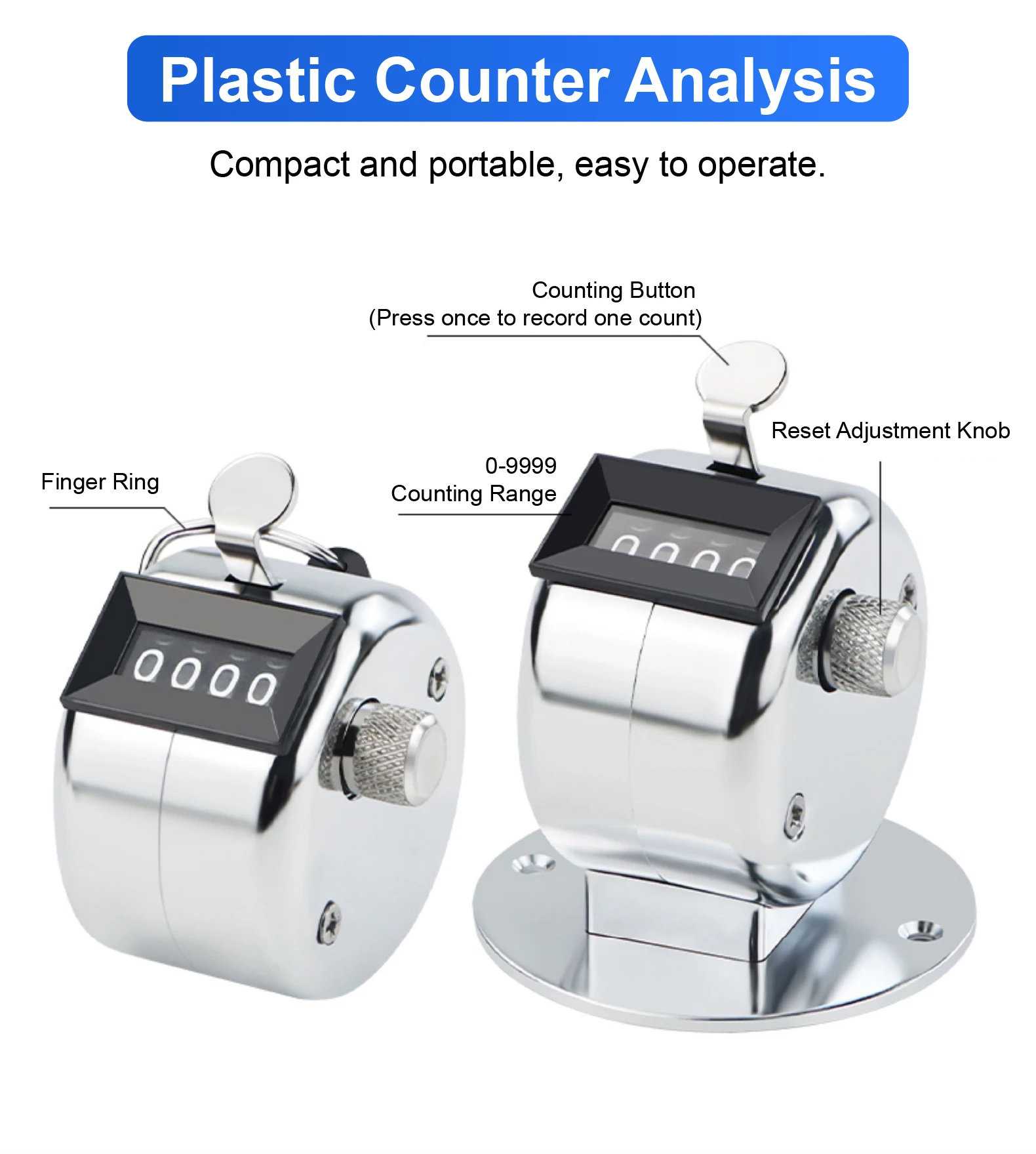 4 Digit Manual Tally Clicker Counter Handheld Mechanical People Crowd Passenger