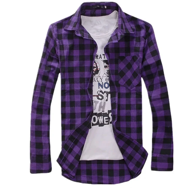 thumbnail image 1 of Camisa a cuadros para hombre, camisa informal con botones y cuadros, manga larga, ajustada, para primavera y otoño, de marca, suave y cómoda, a la moda, 1 of 5