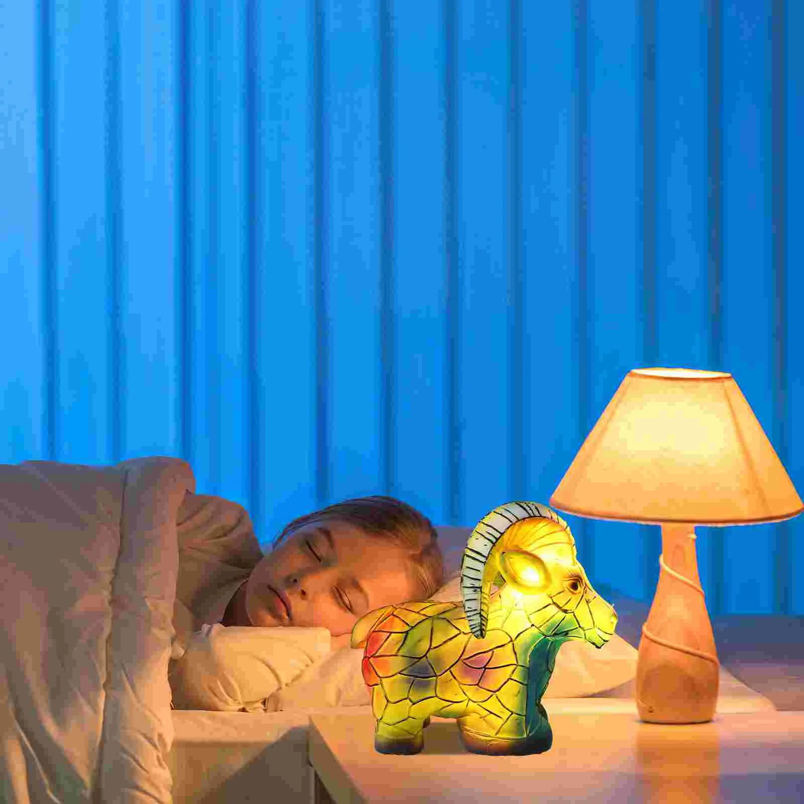 

Colorful Goat Table Lamp Stained Resin Table Lamp Night Light Bedside Lamp Craft