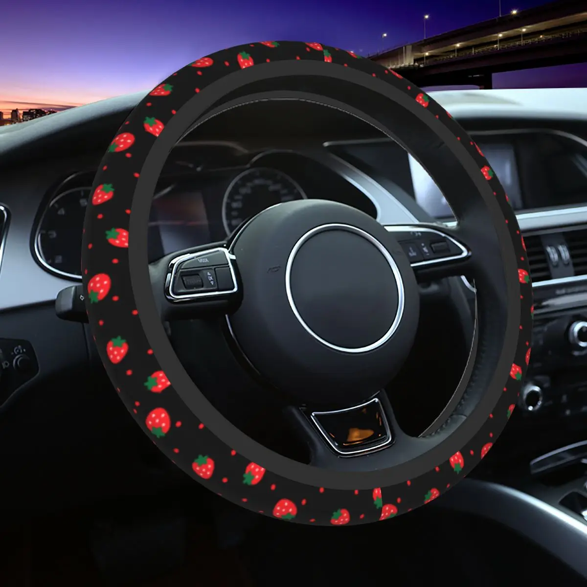 

38cm Steering Wheel Covers Strawberries Fruit Colorful Universal Auto Decoration Elastische Auto Accessories