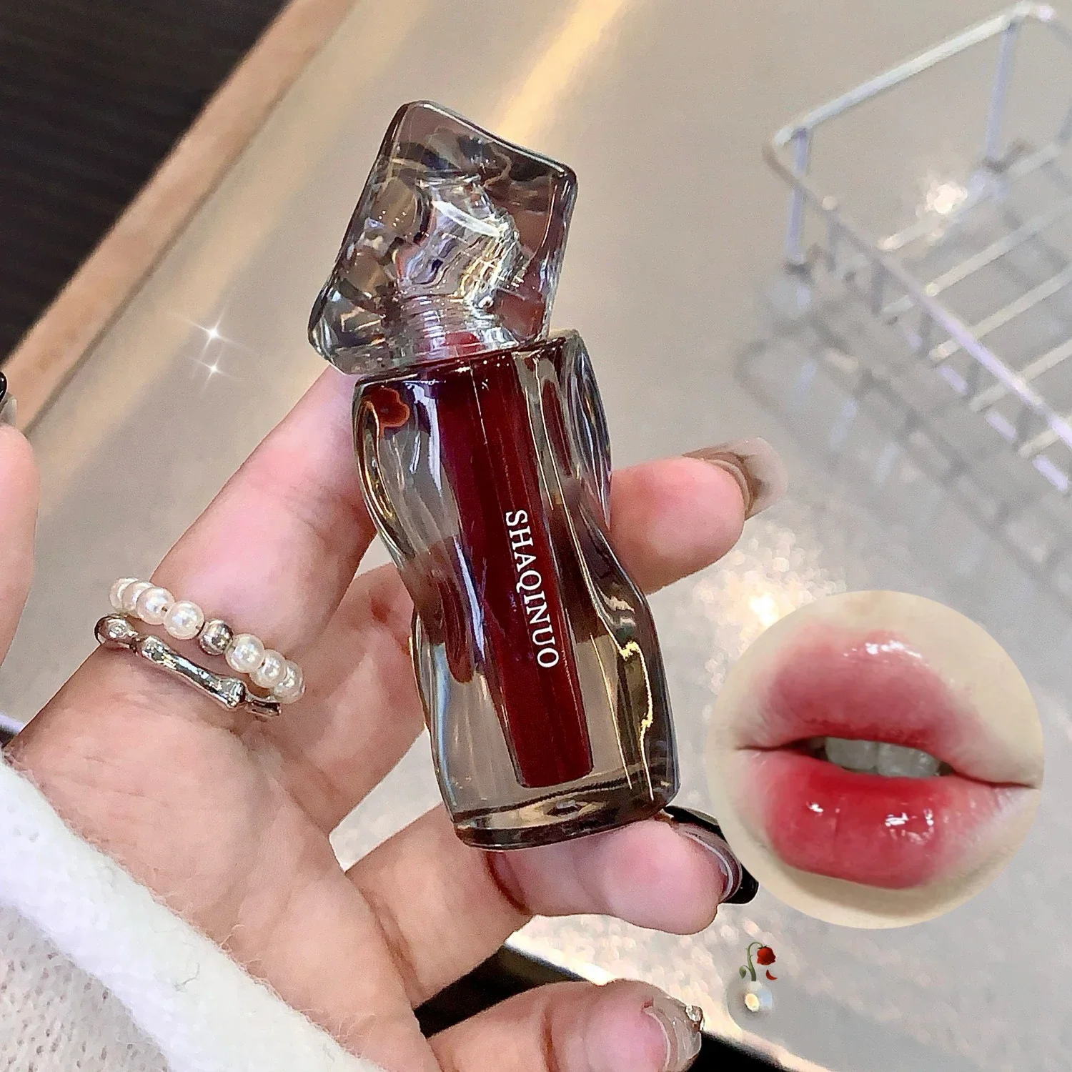 Lip Gloss Lip Makeup Lip Glaze Lip Tint Mirror Jelly Lip Glaze Dark Red Waterproof Water-light Lip Gloss Lasting Moisturising Grape Purple Lipstick Tint Makeup