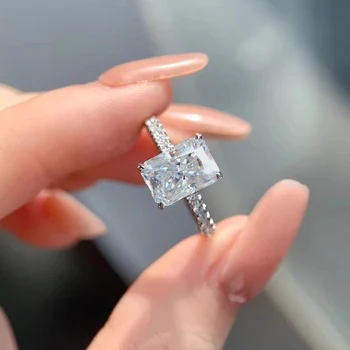 1/2/3/4CT Radiant Cut Moissanite Engagement Ring GRA Certified 925 Sterling Silver Halo Diamond Wedding Bands for Women Jewelry 4