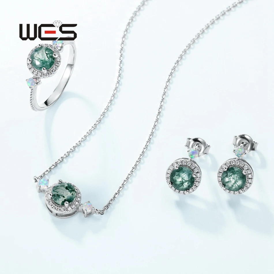 WES 925 Sterling Silver Natural 6*6mm Moss Agate Rings For Woman Anniversary Birthday Gift Fine Jewelry Trendy Elegant