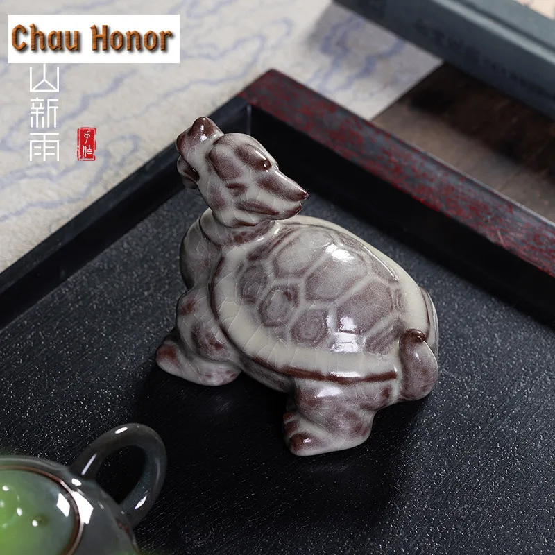 Pork Fat Jelly Celadon Dragon Turtle Tea Pet Vintage Tea Sculpture Tea Figurine Play Toys Tea Statue Ornament Can Be Raised Gift