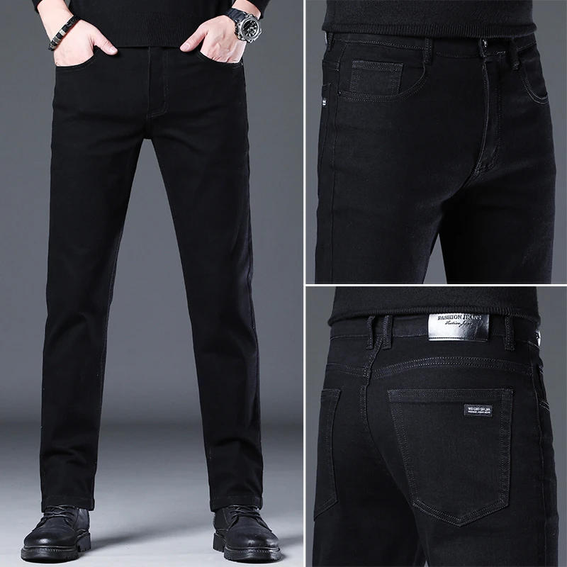 Men jeans mens jeans business jeans jeans trousers elastic jeans denim trousers Men's Stretch Regular Fit Jeans Business Casual Classic Style Fashion Denim Trousers Male Black Blue Gray Pants