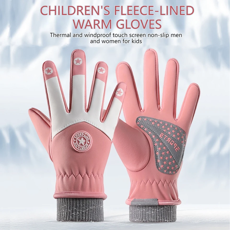 GTUBIKE Autumn Winter Cycling Gloves Children 5 to 12 Years Old Boys Ski Gloves Girls Skateboard Warm Kids Non-slip Thick Gloves