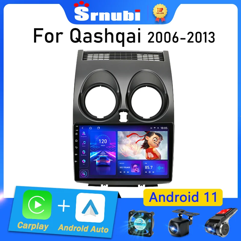 Srnubi Android 11 Radio samochodowe dla nissana Qashqai J10 2006 2007
