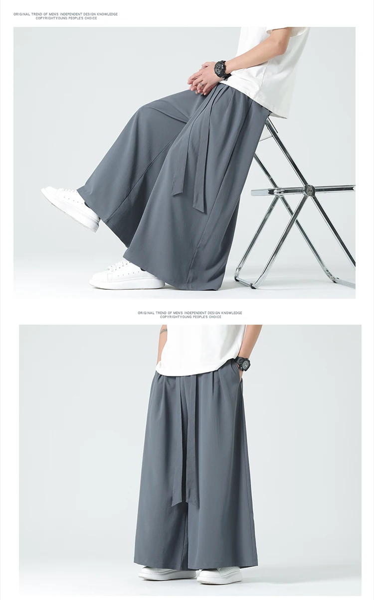 Männer Kimono Hosen mit weitem Bein Herren Eis Seide Jogger Retro lose Hosen Mann chinesischen Stil Kimono Hosen männlich große Größe Freizeit hose – Detail 16