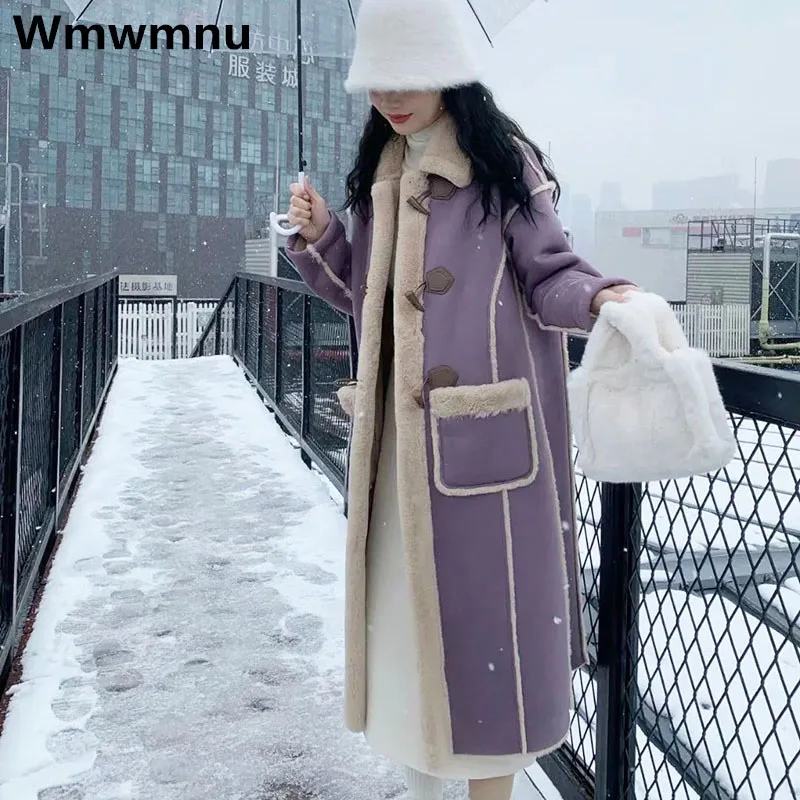 

Женские утепленные меховые пальто из овечьей шерсти Winetr корейская мода плюшевые бархатные Длинные куртки винтажная зимняя одежда пальто теплые свободные пальто