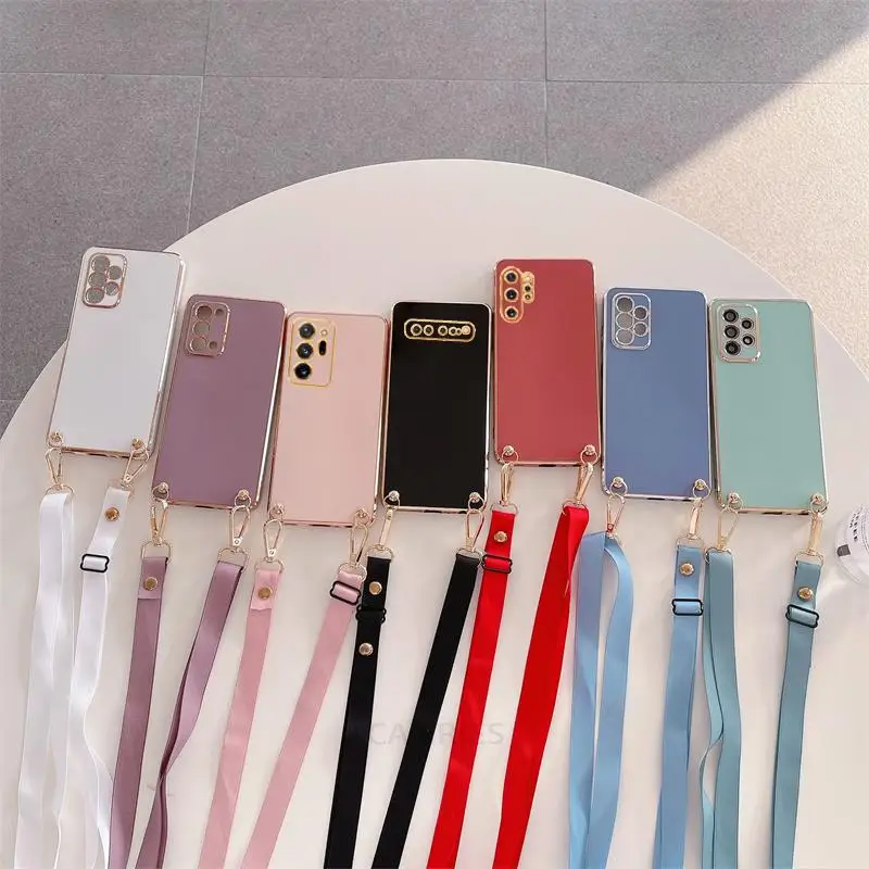Crossbody Lanyard Plating Case with Silicone Back Cover