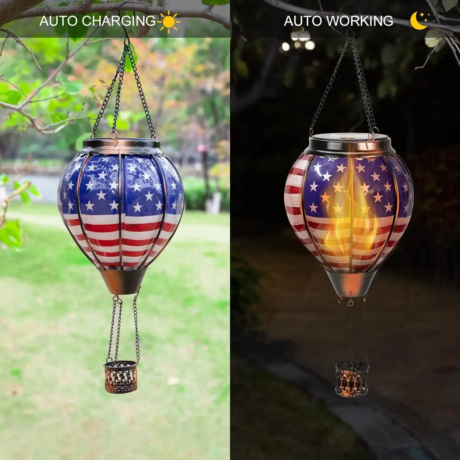 Hot Air Balloon Solar Lantern Outdoor Decorations Solar Hanging Lights Waterproof Garden Patio Outside Independence Day Decor
