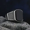Bagues en acier inoxydable avec pierre d'agate noire pour hommes et femmes, bijoux de mariage de haute qualité, cadeaux simples, mode, livraison directe