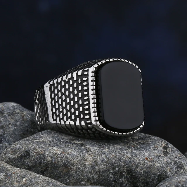 Bagues en acier inoxydable avec pierre d'agate noire pour hommes et femmes, bijoux de mariage de haute qualité, cadeaux simples, mode, livraison directe