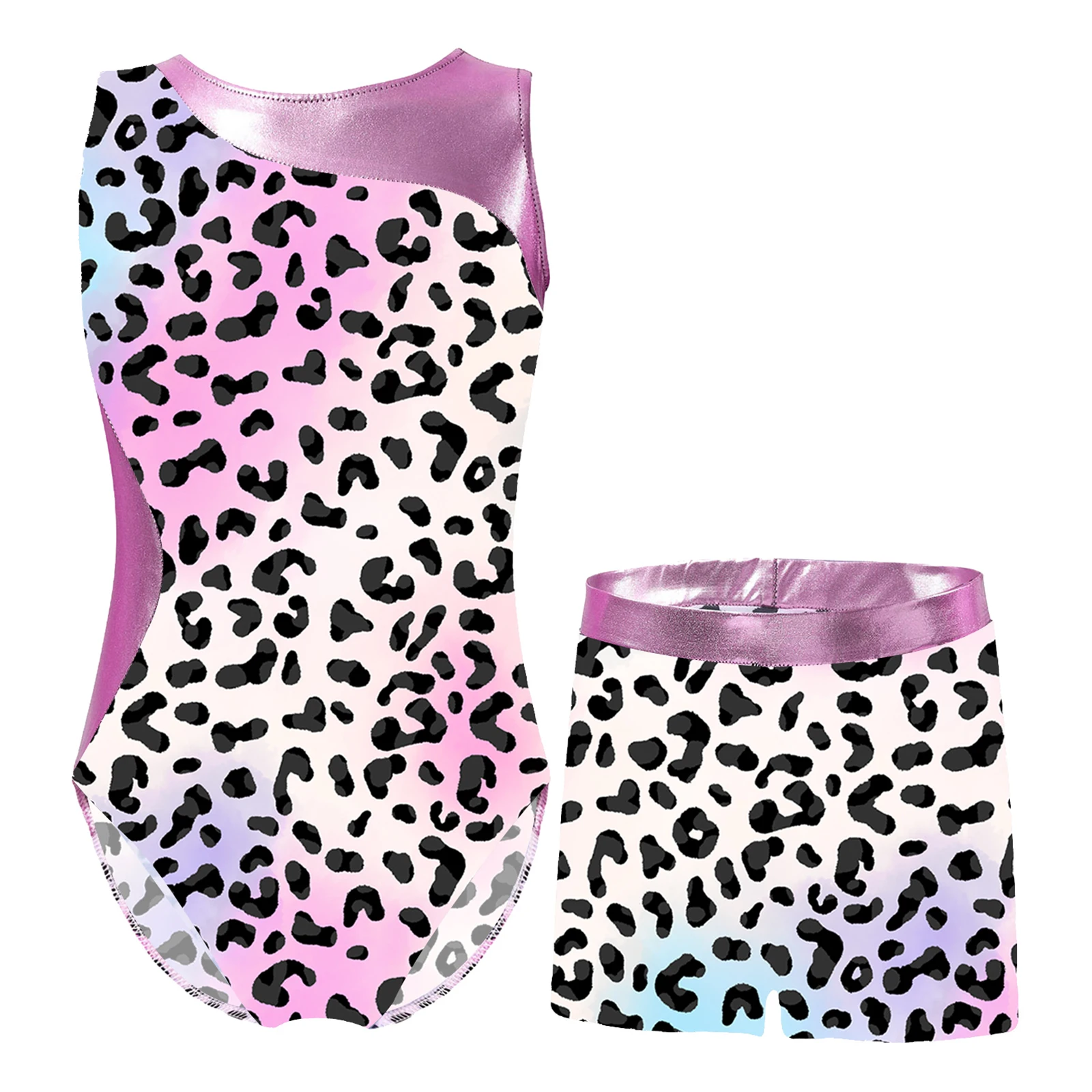 Skating Gymnastics Jumpsuit for Girl Kids Girls Sleeveless Print Gymnastics Leotard with ShortsChildren Ballet Dance Outfits