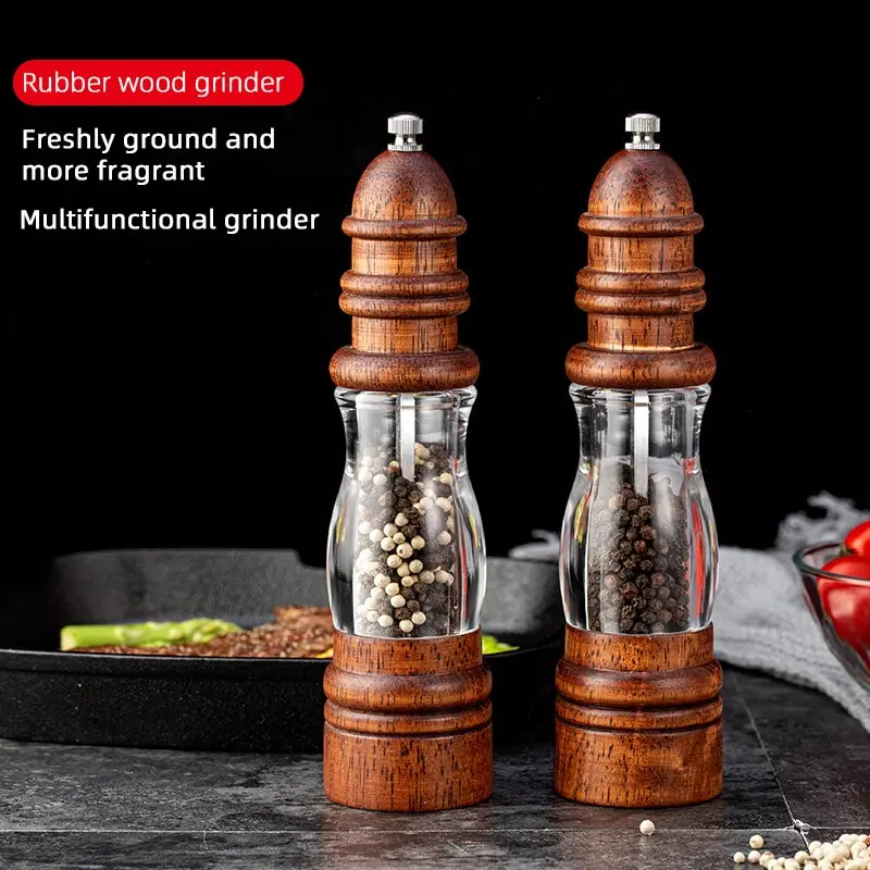 Pepper Grinder Multifunctional Hand Crank Sea Salt Pepper Cumin Solid Wood Kitchen Seasoning Tool