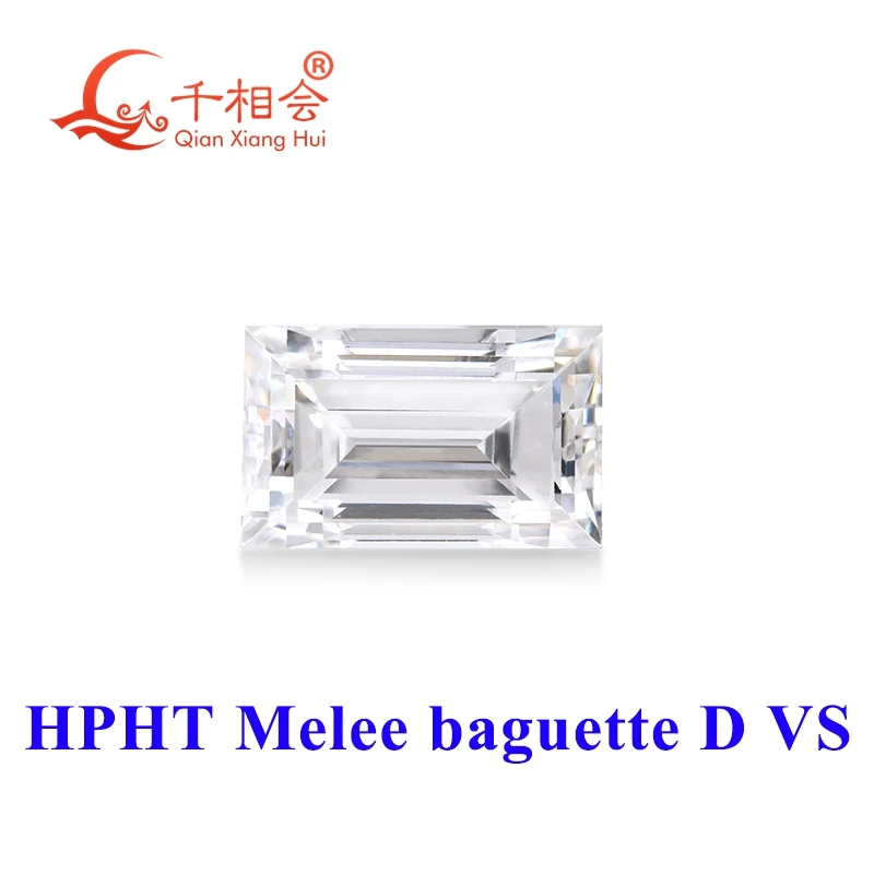 Melee baguette-cut HPHT lab-grown diamonds, D color, 0.02CT to 0.63CT, VS1 clarity, perfect for sleek jewelry designs.