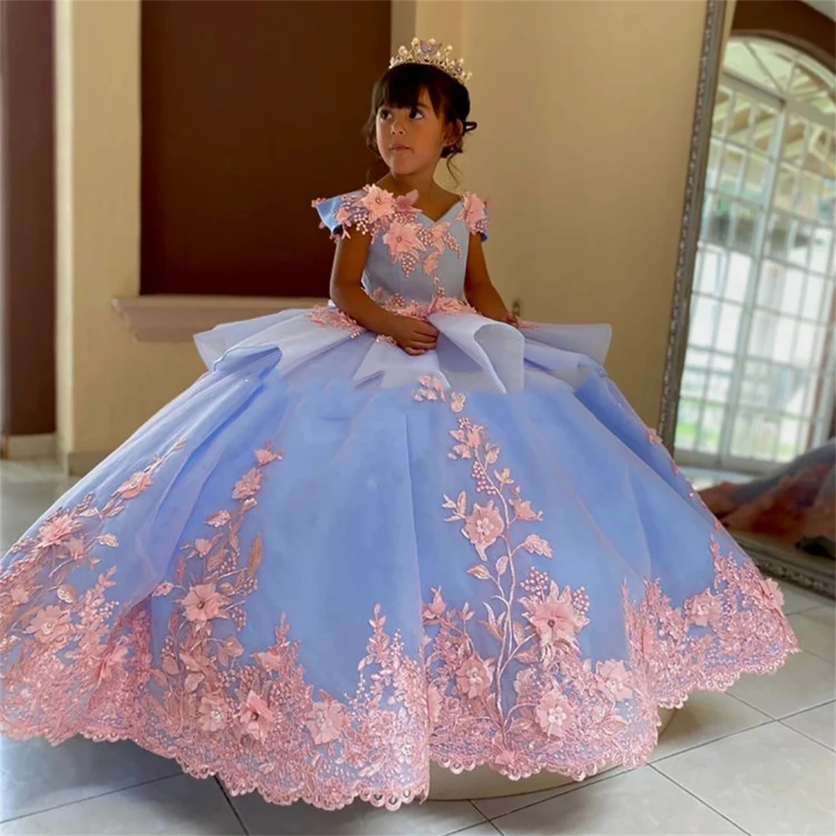 Flower Girl Dress Luxury Blue For Wedding Baby Princess Ball
