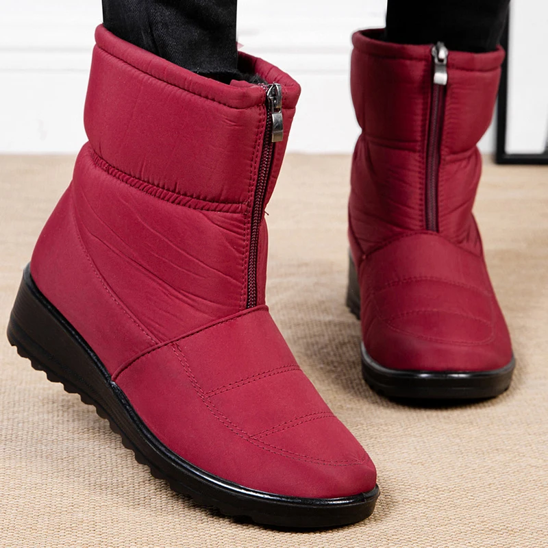 Boots Women Platform Warm Snow Boots Ladies Zip Short Plush Shoes Woman Waterproof Slip On Ankle