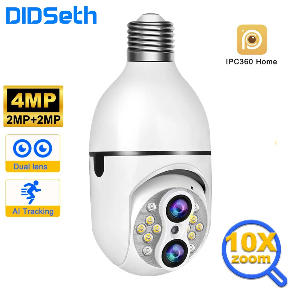 DIDSeth E27 5MP Dual Lens Camera 10X Digital Zoom Light Bulb IP Camera Two-way Audio E27 Full Color Night Vision Security Monito 