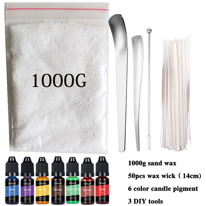 Combustible Sand Handmade Candle Wax DIY Material Kit Pigment Wax Wick Tool Sand Wax Set DIY Making Supplies For Home Decoration