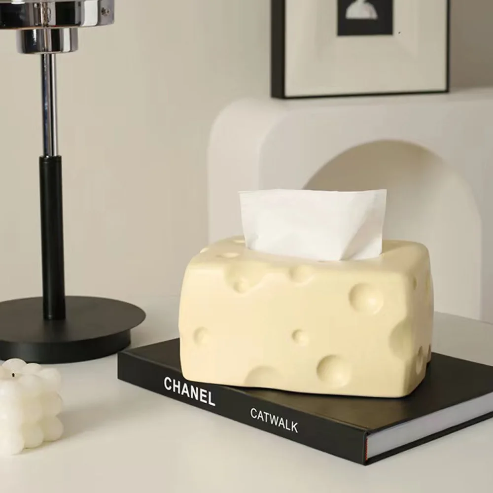 Cheese Tissue Box Holder Ceramic Home Decoration Kawaii Tissue Box Paper Storage Box for Living Room Vanity Countertop Office 3