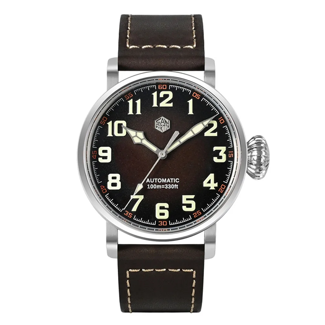 San Martin Mens Pilot Watches Luxury 44.5Mm Orologio Da Polso Meccanico Automatico 100M Impermeabile C3 Cipolla Luminosa Corona Yn55A Retro