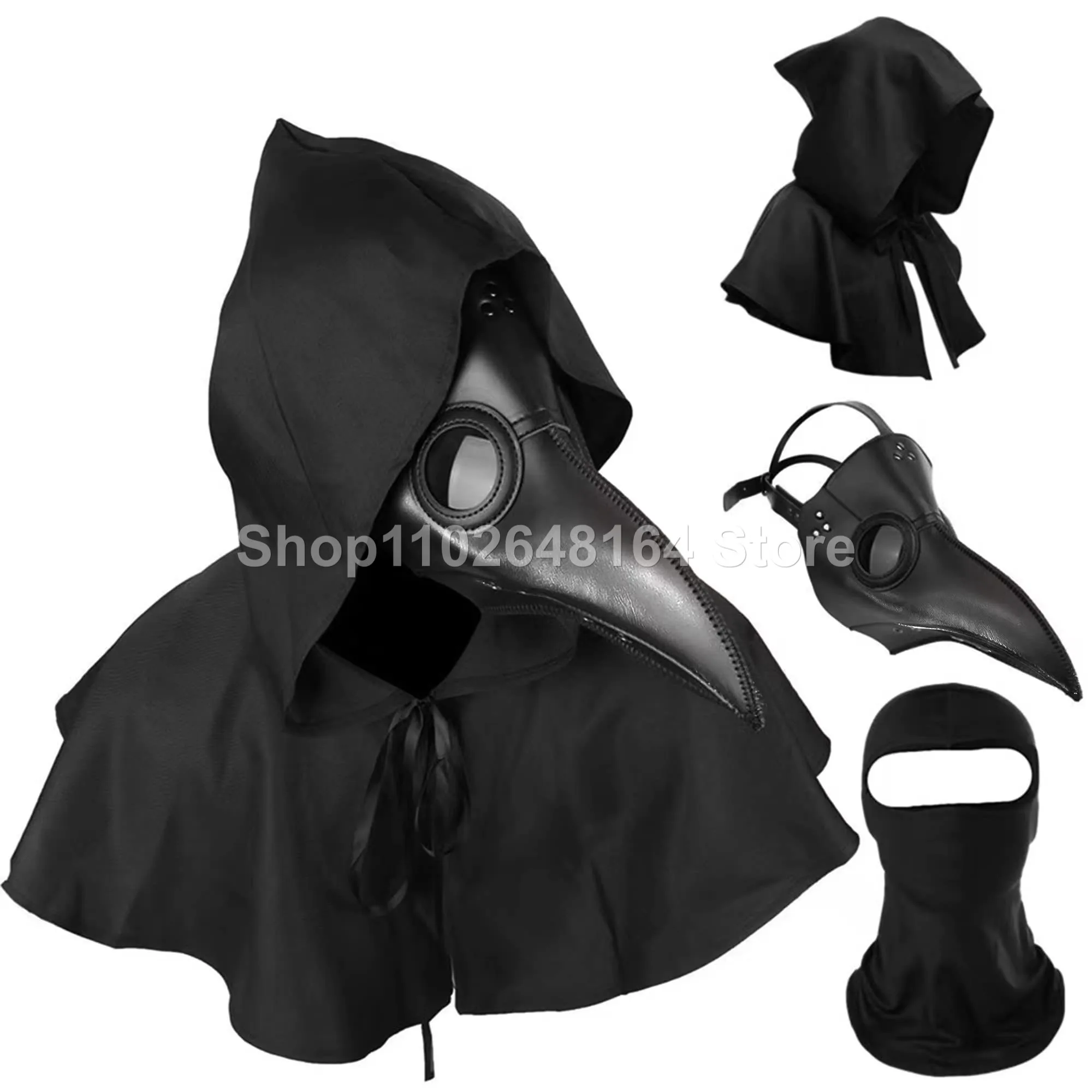 

Halloween Medieval Costume Role Playing Plague Doctor Mask and Cloak Long Nose Bill Adult Leather Mask Party Dressing Prop