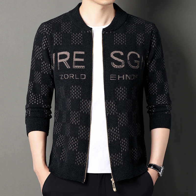 

2023 Cardigan Men's New Letter Pattern Embroidery Printing Checkered Fashion Casual Zipper Style Cardigan Thickened Mink Fleece