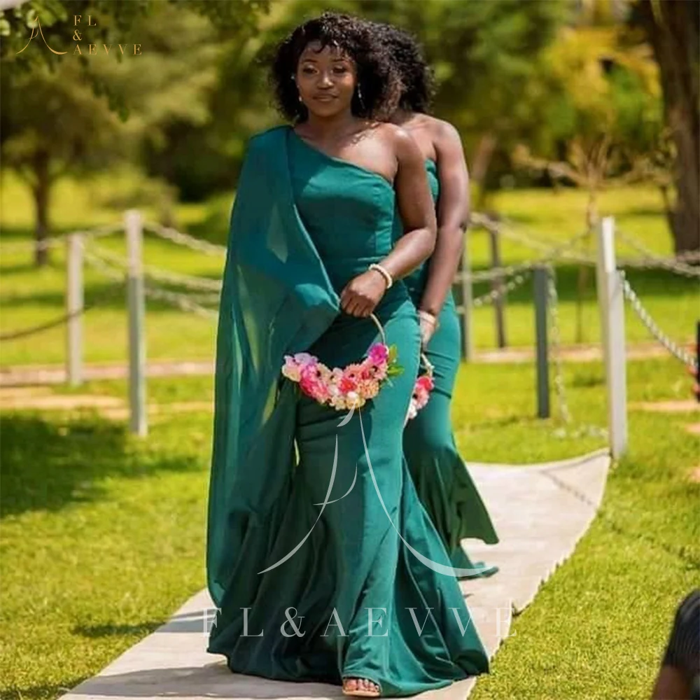 

Simple Emerald Green Satin Mermaid Bridesmaid Dresses One shoulder Wedding Party Gowns Floor-length Prom Gowns Girl Dress