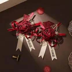 2 pçs/pçs/set casamento corsages muito vermelho borla para casamento noivado chinês broches de casamento chinês boutonnieres