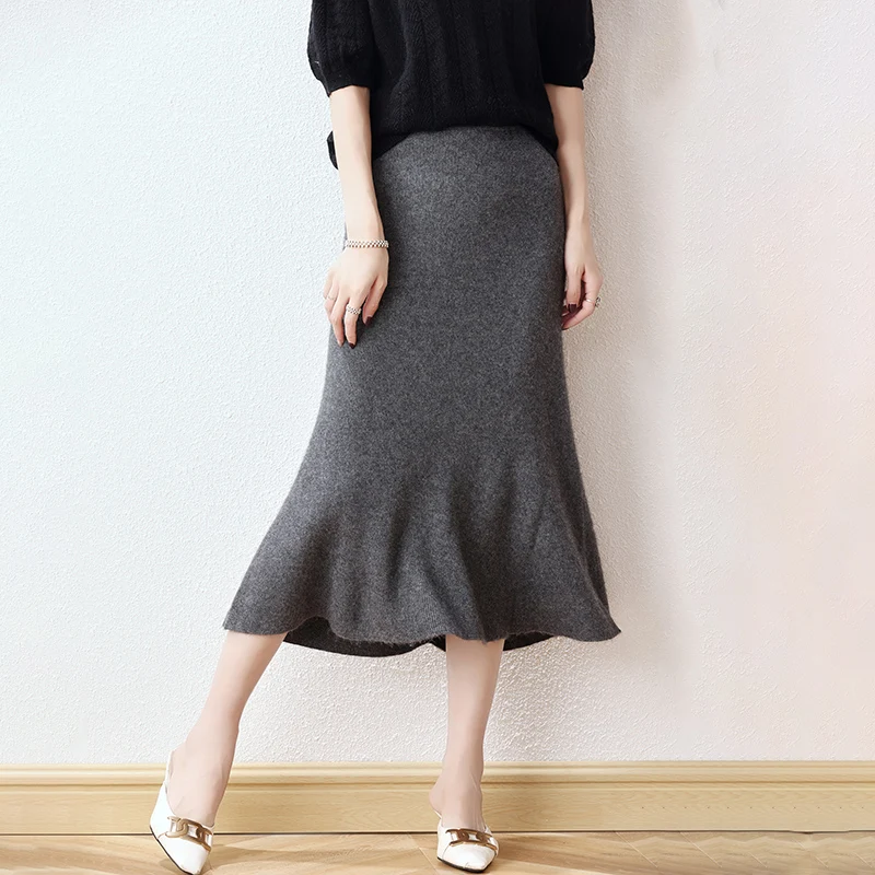 Autumn Winter New 100% Pure Wool Half Skirt Women's High Waist A-line Wrapped Hip Fishtail Skirt Mid Length Slim Knitted Skirt 99 95% pure molybdenum bar diameter 2mm 3mm 4mm 5mm length 400mm metal mo rod