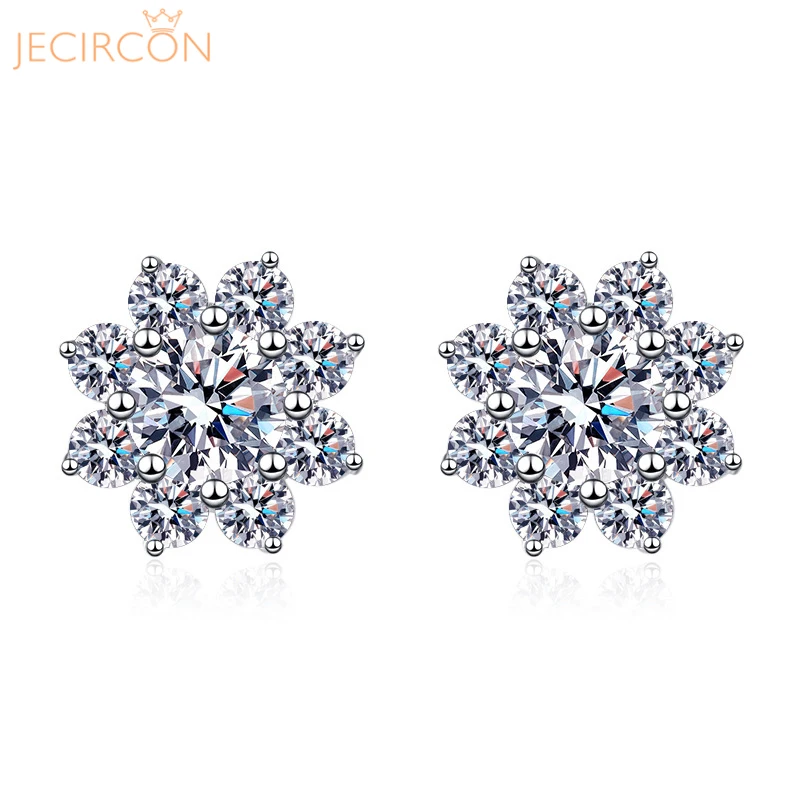 

JECIRCON 8-claw Sunflower Stud Earrings for Women 925 Sterling Silver 0.5 Carat Moissanite Inlaid Diamond Fashion Ear Jewelry