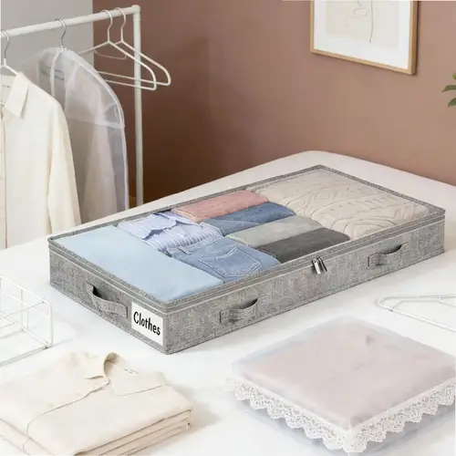 Rolling Underbed Storage Bins with Clear Lid, Large Capacity for Seasonal Clothes Blankets, Bedroom Dorm Organizer - Image 2