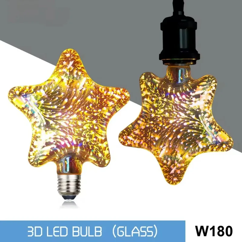 에너지 절약 조명 전구 장식 전구, 다채로운 3D LED, 낮은 에너지 소비, 4w, 5 점 별 불꽃 놀이 바, e27