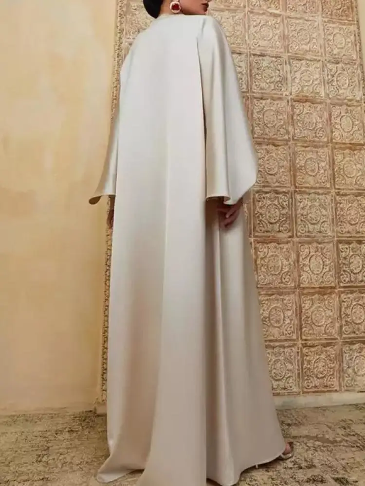 Modigirl Women's Muslim Clothing Solid Color Round Neck Long Batwing Sleeves Loose Fit Evening Dresses Split Floor Length Robe
