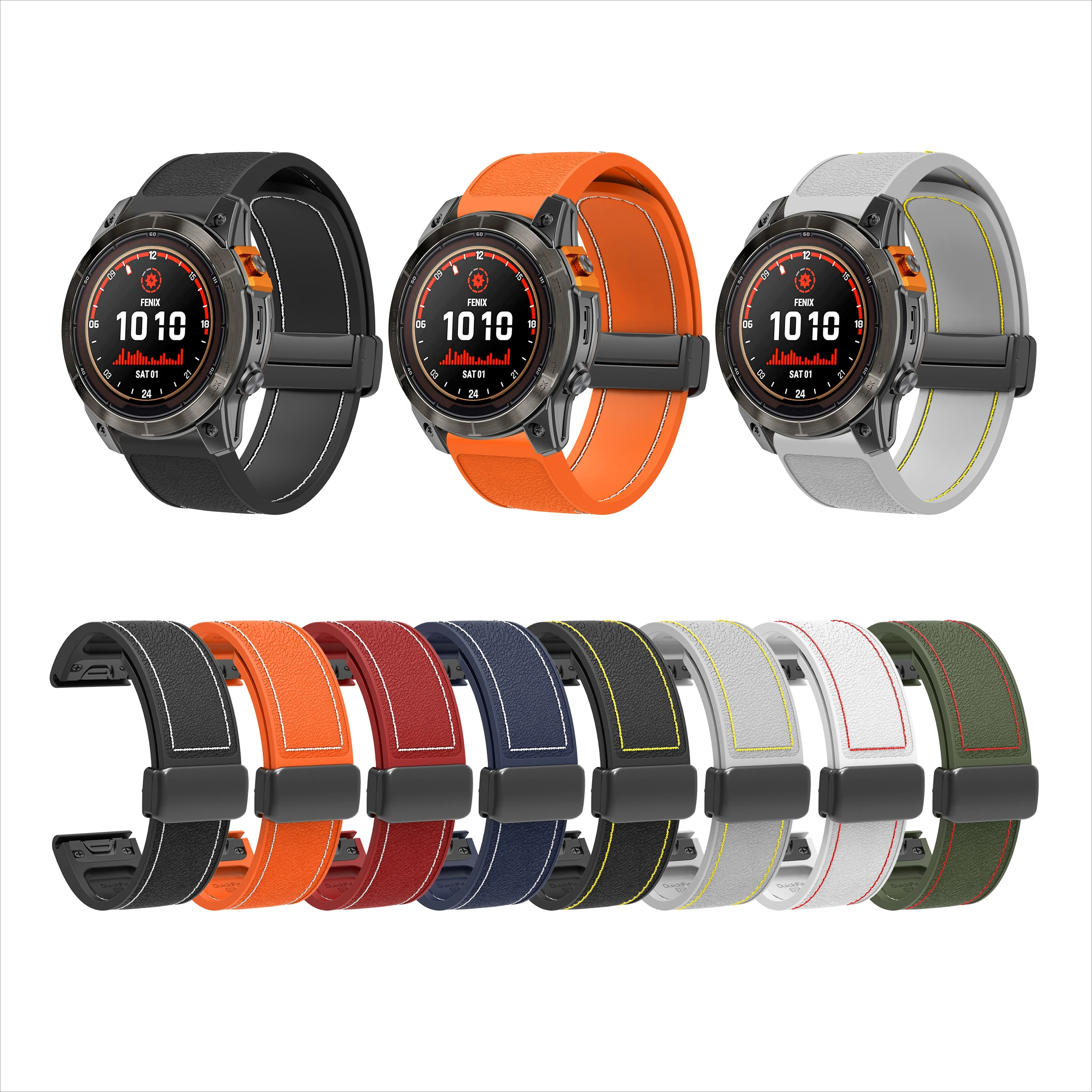 Folding Magnetic Silicone Watch Strap with Quick-Release Stitching Design