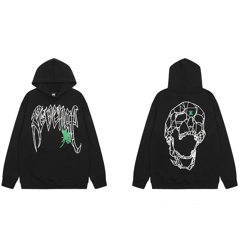 thumbnail image 1 of Sudadera con capucha informal de estilo americano, holgada, con diseño de calavera y huesos largos, estilo venganza, para parejas, 1 of 5