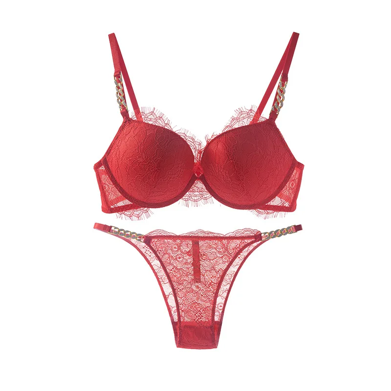 Sexy Lace Brassiere with Bulge Bralette Rhinestone Lingerie Underwire   Bra with Push Up Padding Female Underwear Set for Women