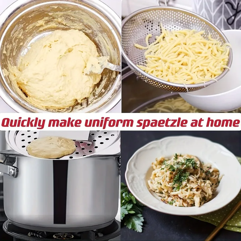 Stainless Steel Spaetzle Maker Lid with Scraper Traditional German Egg Noodle Maker Pan Pot Spaghetti Strainer