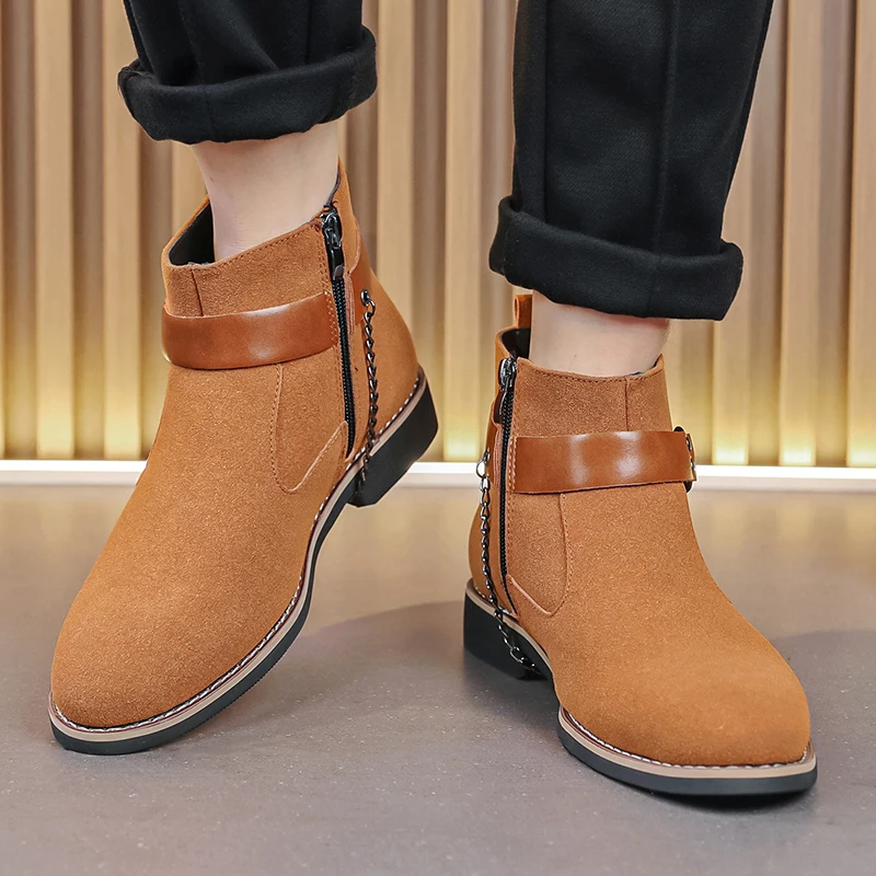 Men's Retro Classical Chelsea Boots Suede Leather Men Fashion Side Zipper Ankle Boots Casual Short Boots Handmade High-Top Shoes