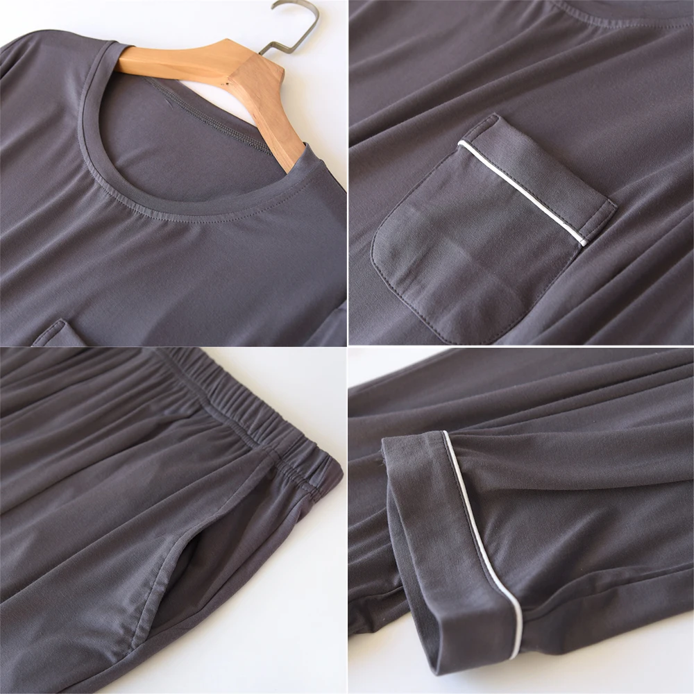 New Men's Pajama Sets Spring Autumn Modal Cotton Long-Sleeved Loungewear Men Pants Loose Summer Thin Suit Soft Leisure Outwear