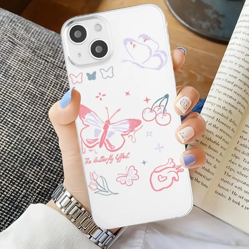 Cartoon Butterfly Couple Phone Case For IPhone 15 Pro Max 11 12 13 14 Mini X XR 7 8 Plus SE2 Mobile Phone Shell Colorful Covers 5