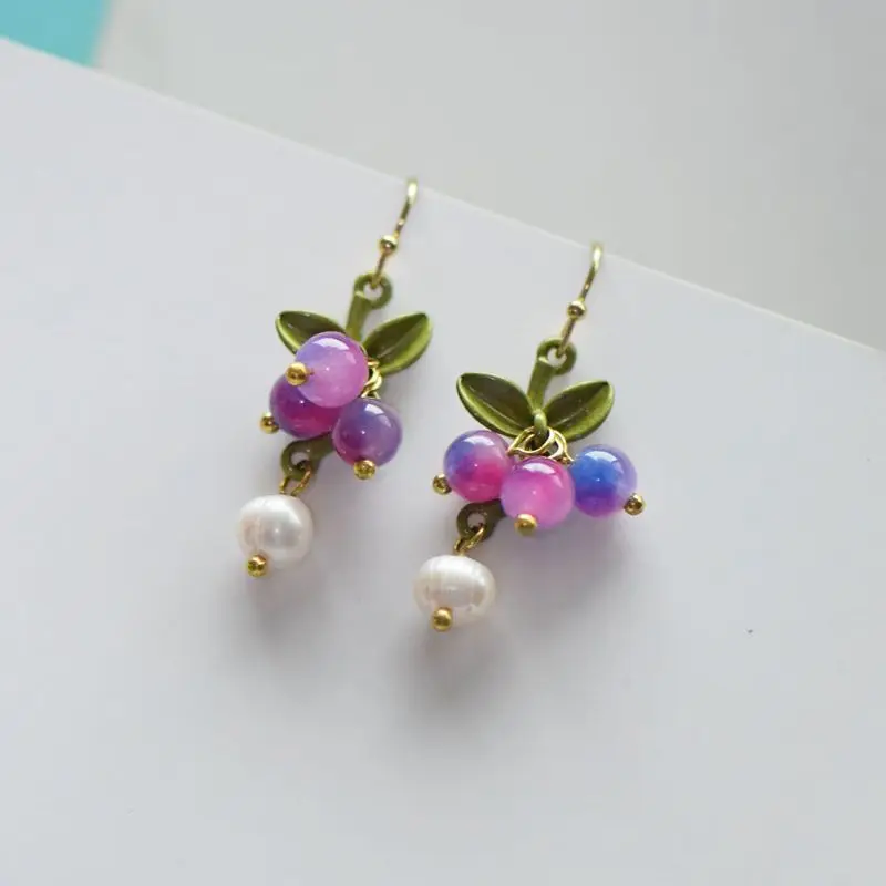 Unique Design Earring Cute Natural Stone Pearl Earrings Creative Flower With Leaf Earrings 2024 New Statement Jewelry Wholesale diameter 6 2cm imitation of natural round dragon play pearl carving seal of laos burma tianhuangshi stone signet yellow