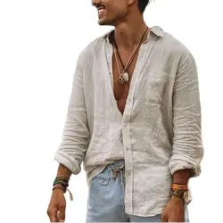 Summer Men's Linen Long Sleeve Shirt Thin Cool Clothes Loose Hawaiian Korean Fashion Street Dress New T-shirt
